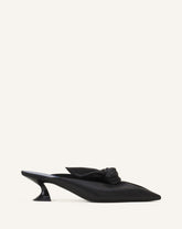 Black Midnight Step Bow Leather Mule With Heel | Lanvin Women
