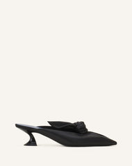 Black Midnight Step Bow Leather Mule With Heel | Lanvin Women