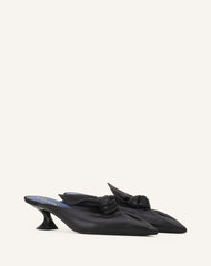Black Midnight Step Bow Leather Mule With Heel | Lanvin Women