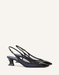 Slingback Nocturne En Mesh Et Cuir Patent Black | Lanvin Women