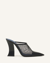 Mule Nocturne En Mesh Et Cuir Patent Black | Lanvin Women
