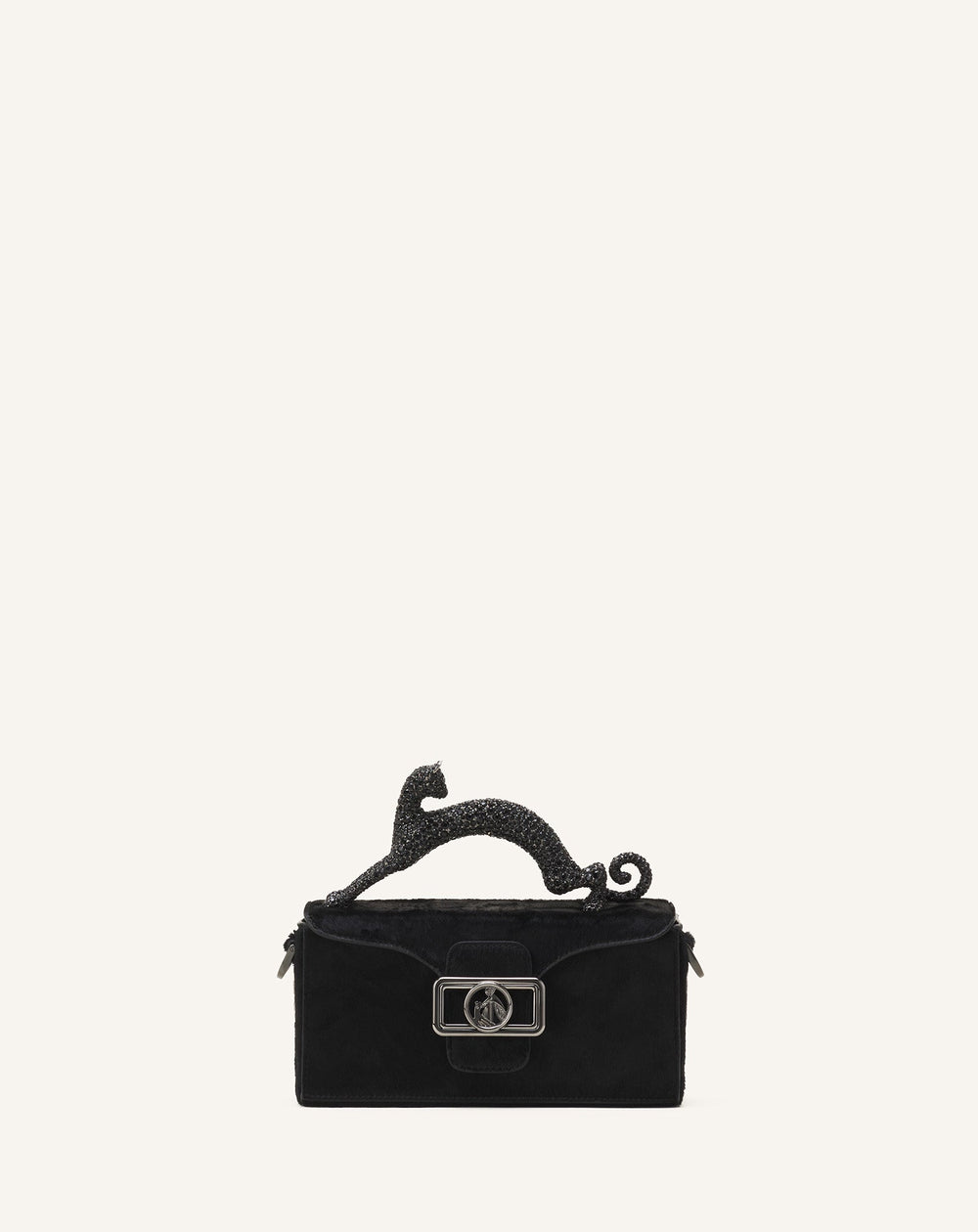Black Pencil Cat Nano Leather Bag With Pony Effect And Rhinestones | Lanvin Women