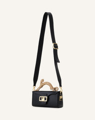 Black Leather Nano Pencil Cat Bag With Rhinestones | Lanvin Women