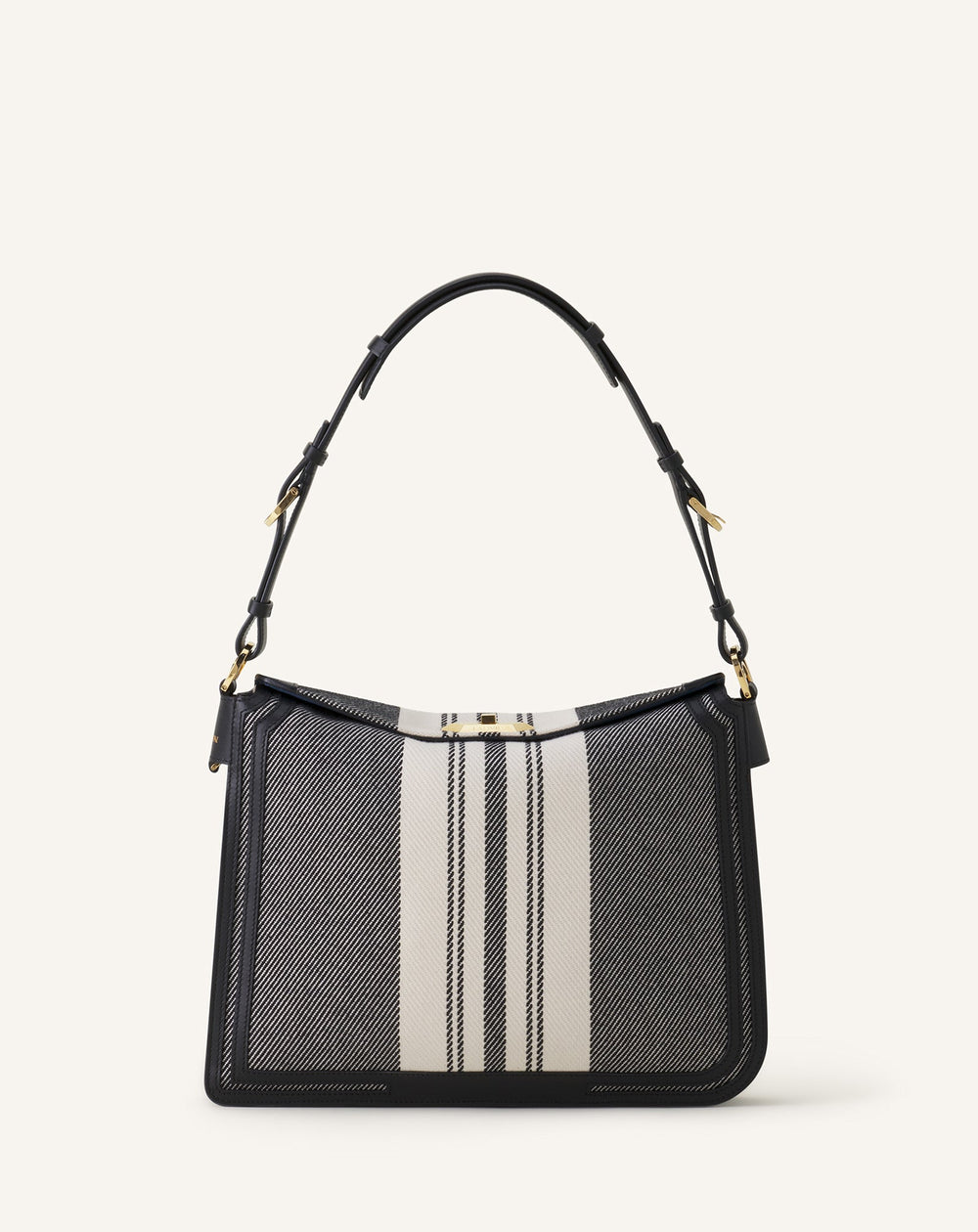 Grey Compagnon Asymetrical Shoulder Bag In Striped Canvas | Lanvin Women