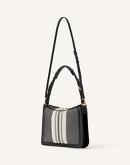 Grey Compagnon Asymetrical Shoulder Bag In Striped Canvas | Lanvin Women