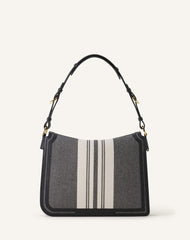 Grey Compagnon Asymetrical Shoulder Bag In Striped Canvas | Lanvin Women