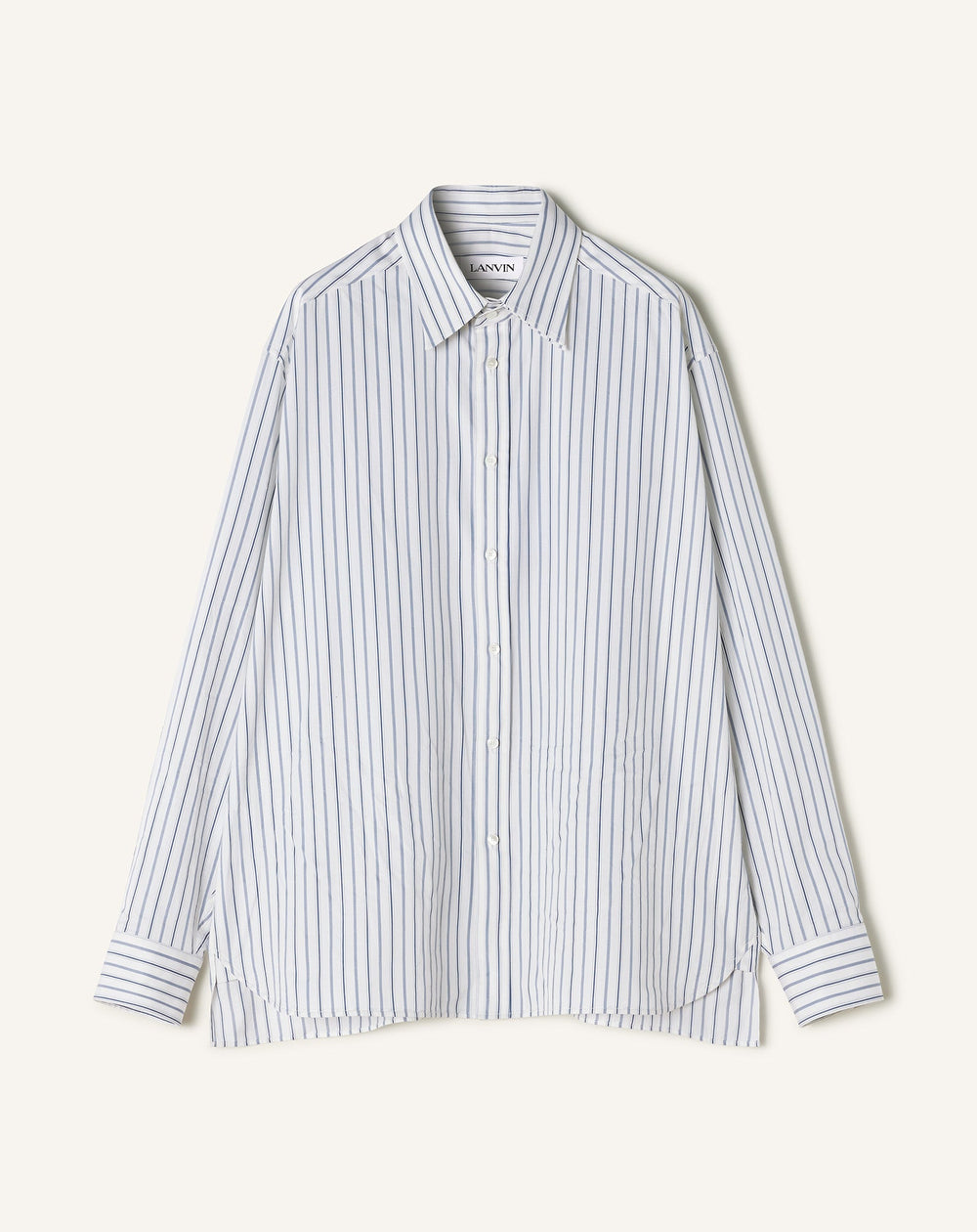 White Oversized Striped Cotton Poplin Shirt | Lanvin Men
