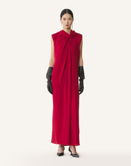 Red Long Knotted Dress In Satin | Lanvin Women