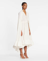 White Long Charmeuse Ruffle Dress | Lanvin Women