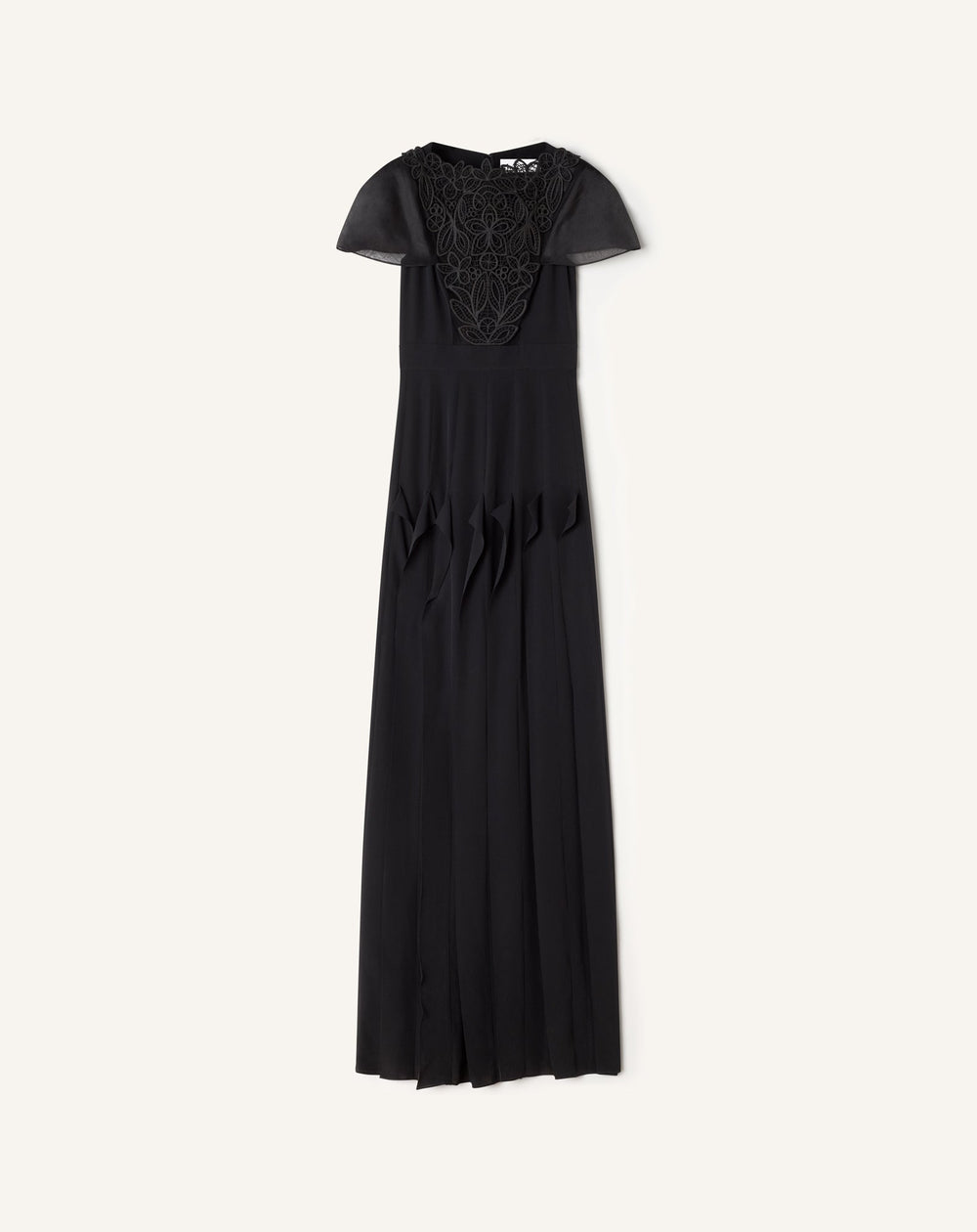 Robe À Plastron Brodé En Georgette De Soie Black | Lanvin Women