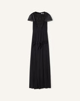 Robe À Plastron Brodé En Georgette De Soie Black | Lanvin Women