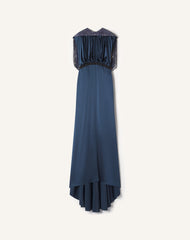 Robe À Dos Brodé En Satin De Soie Blue | Lanvin Women