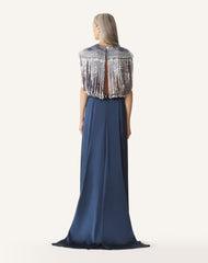 Robe À Dos Brodé En Satin De Soie Blue | Lanvin Women
