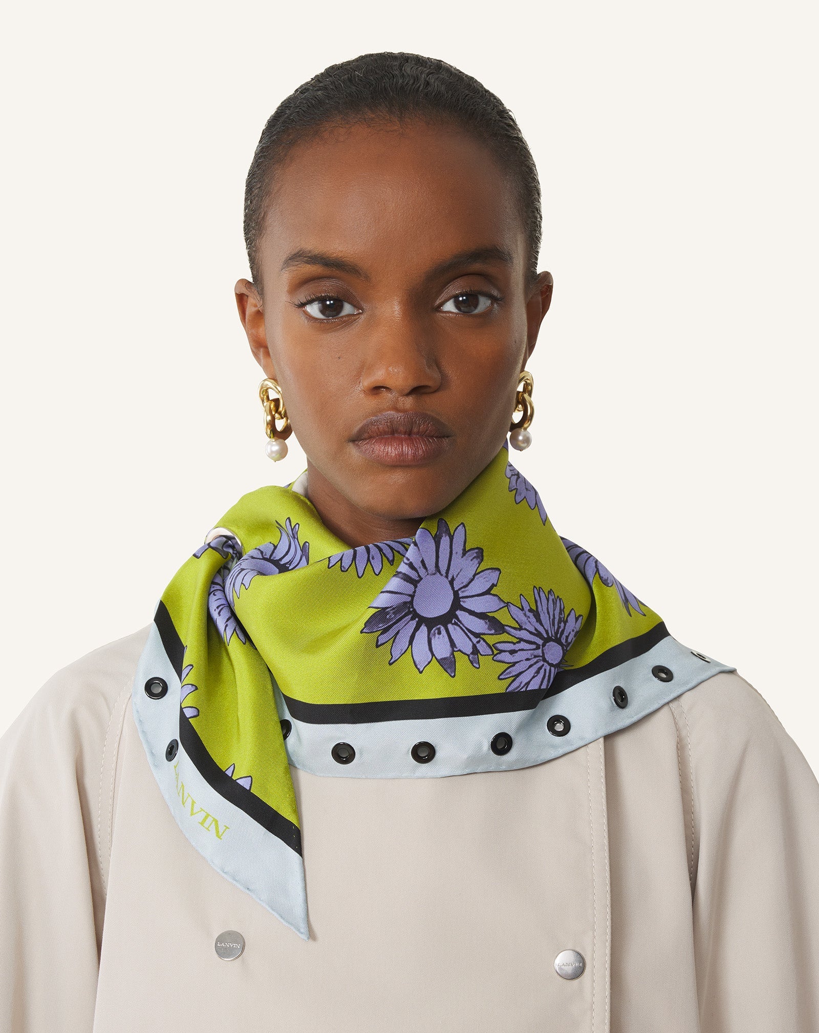 Foulard Triangle À Motifs Marguerite En Soie Green | Lanvin Women