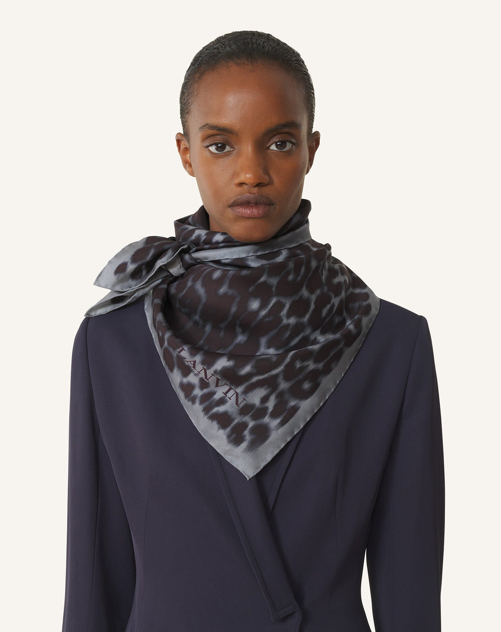 Grey Leopard Print Silk Scarf | Lanvin Women