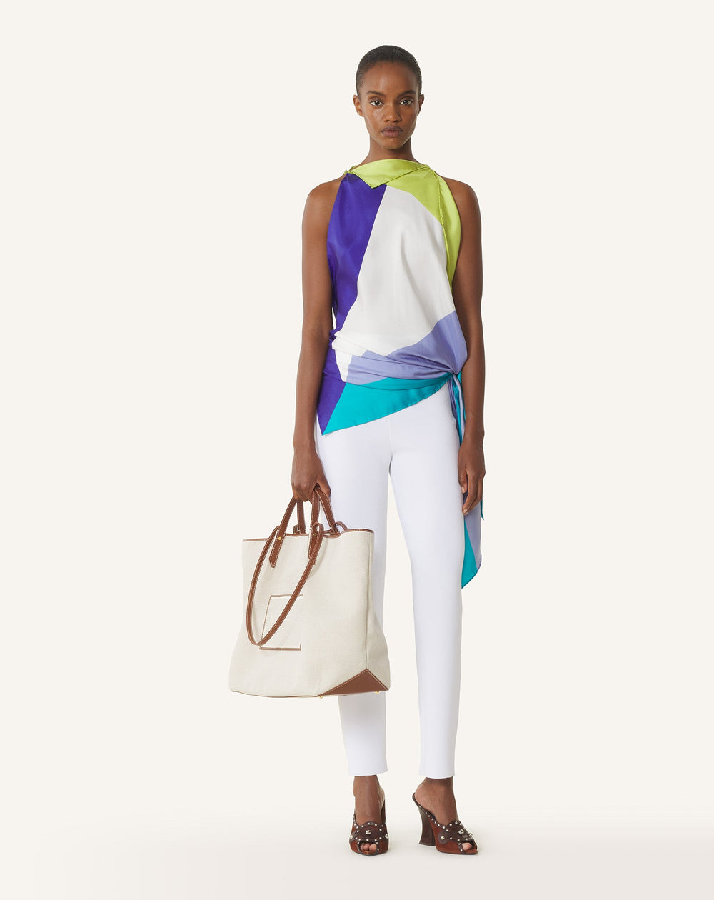 Top À Motif Graphique En Soie Blue | Lanvin Women