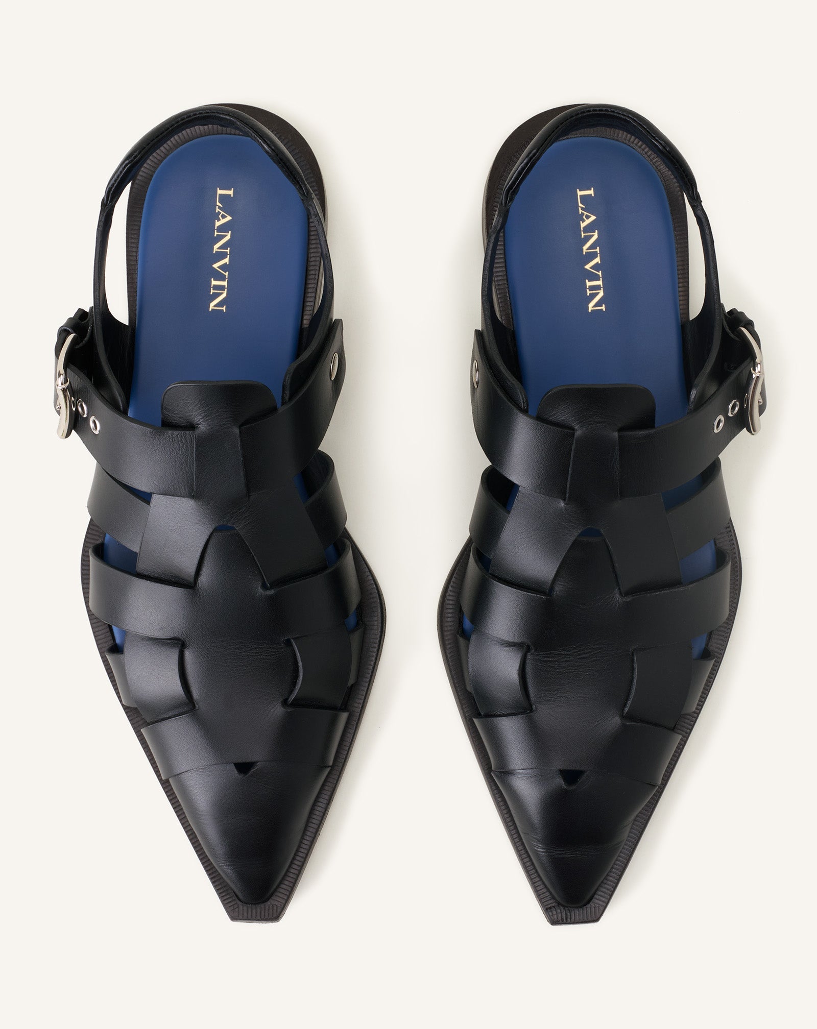 Sandale À Bout Pointu En Cuir Black | Lanvin Men