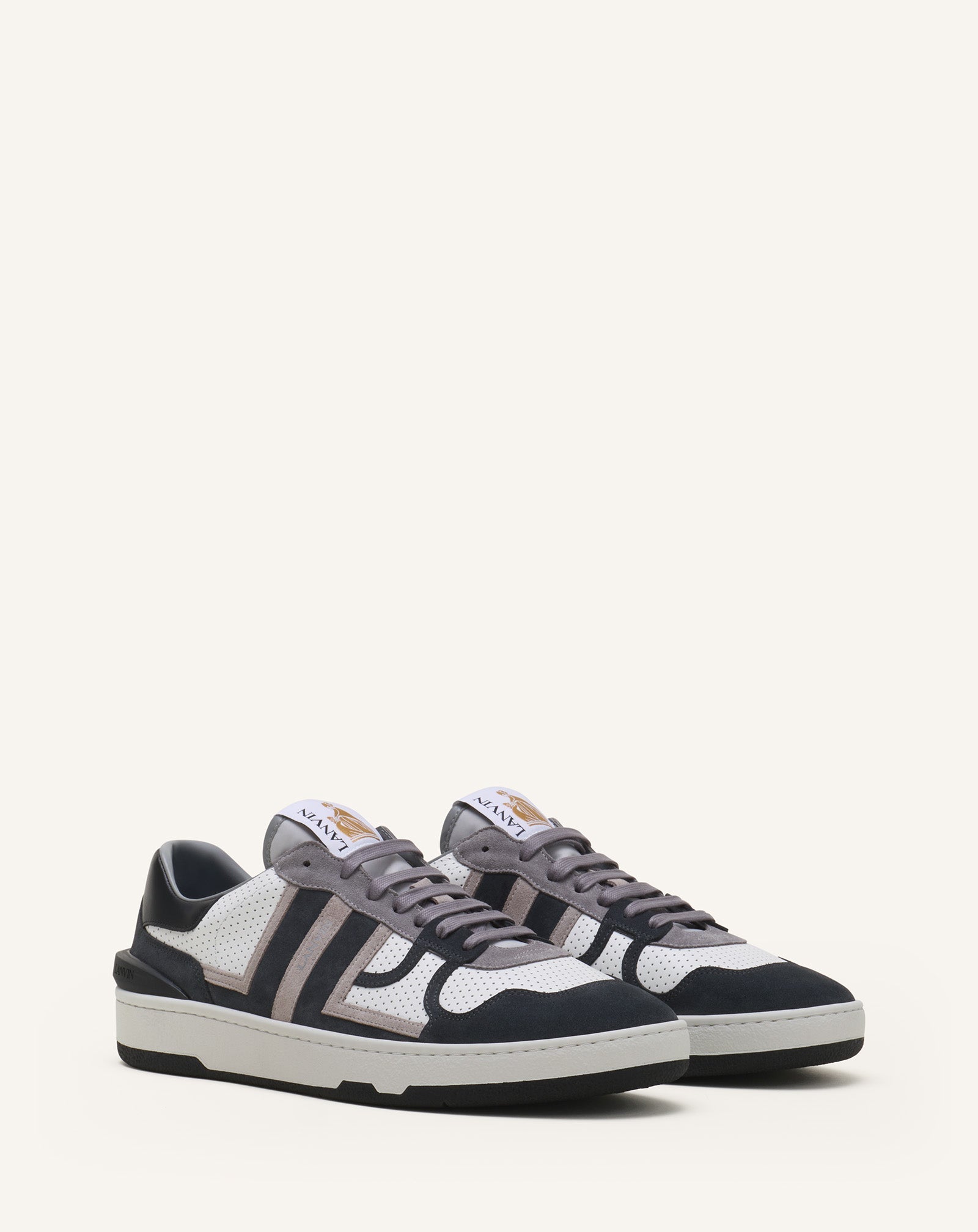 Sneakers Clay En Cuir Perforé Et Suède Black | Lanvin Women