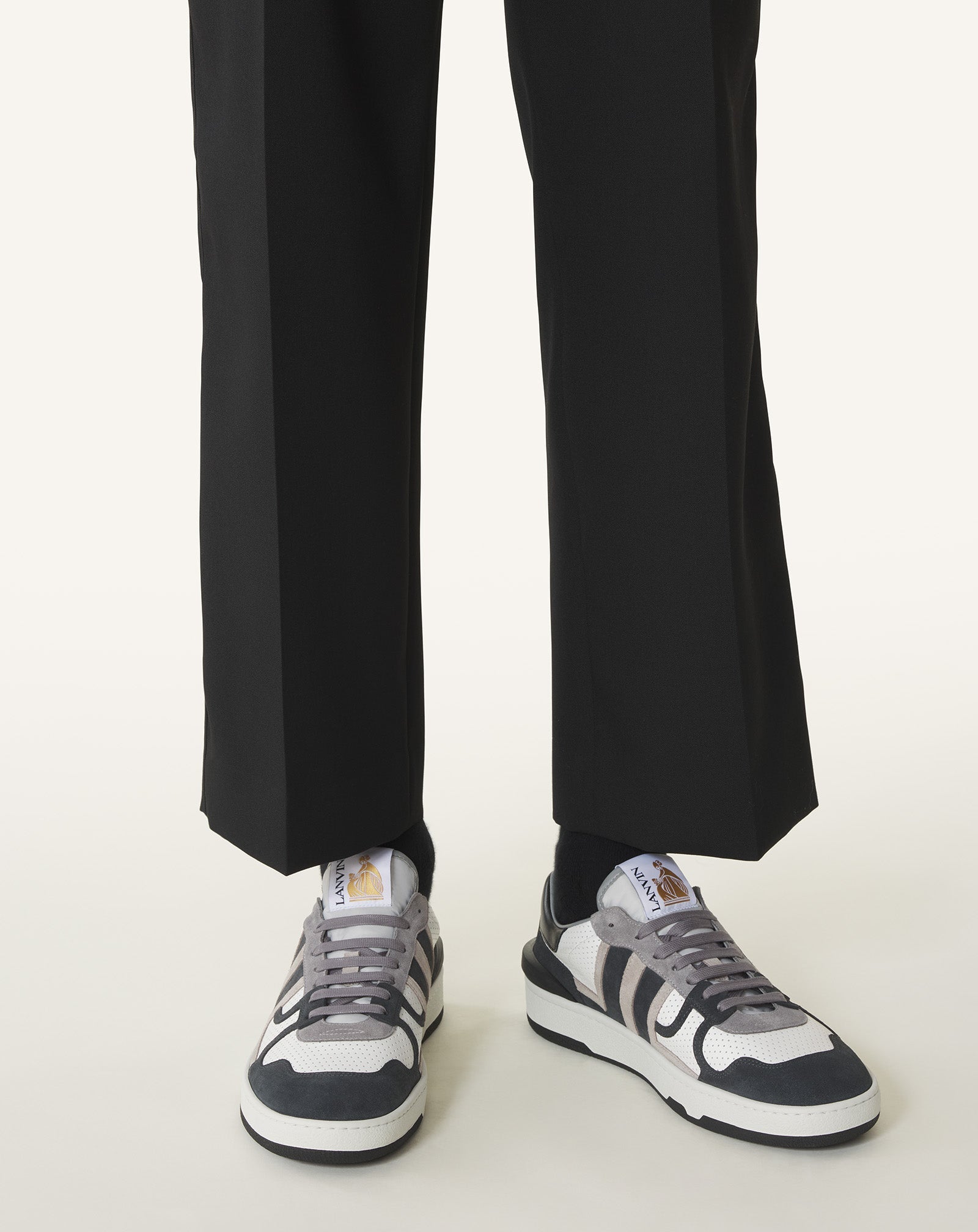 Sneakers Clay En Cuir Perforé Et Suède Black | Lanvin Women