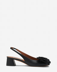 Black Leather Heeled Slingback Ballerina | Lanvin Women