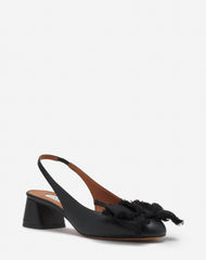 Black Leather Heeled Slingback Ballerina | Lanvin Women