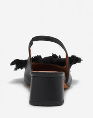 Black Leather Heeled Slingback Ballerina | Lanvin Women