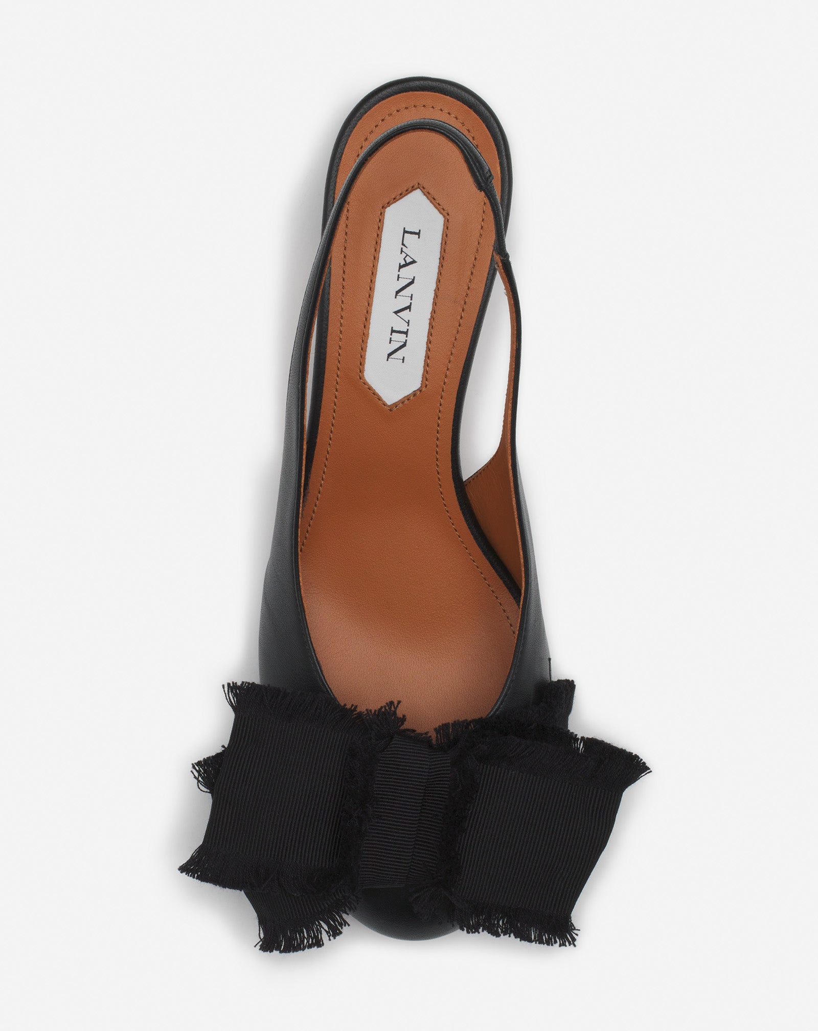 Black Leather Heeled Slingback Ballerina | Lanvin Women