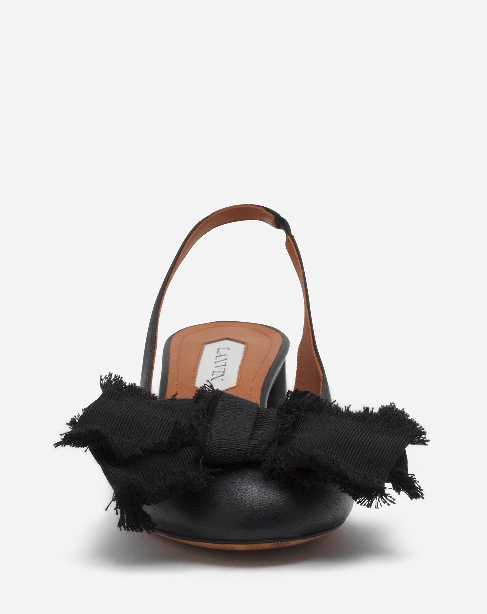Black Leather Heeled Slingback Ballerina | Lanvin Women