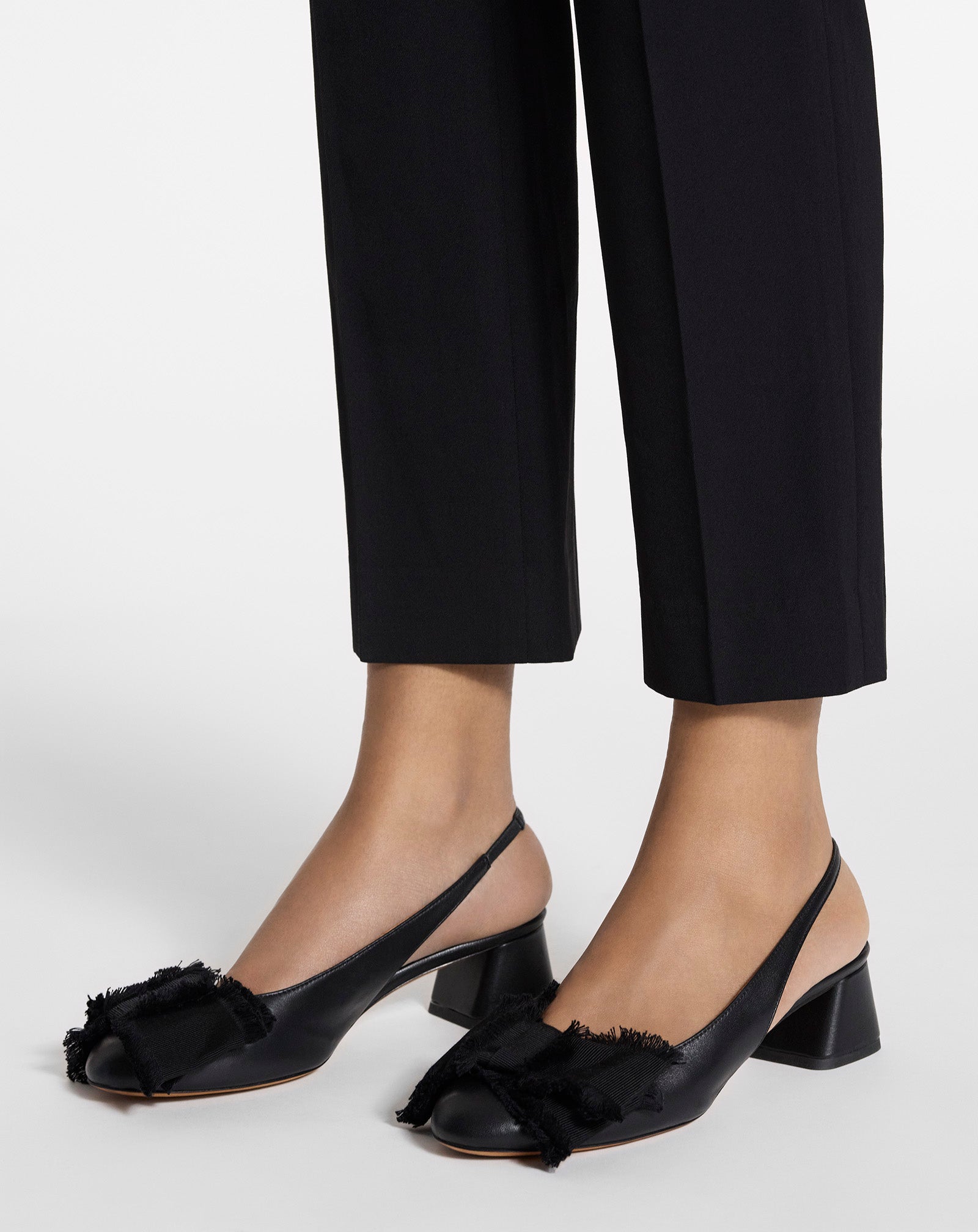 Black Leather Heeled Slingback Ballerina | Lanvin Women