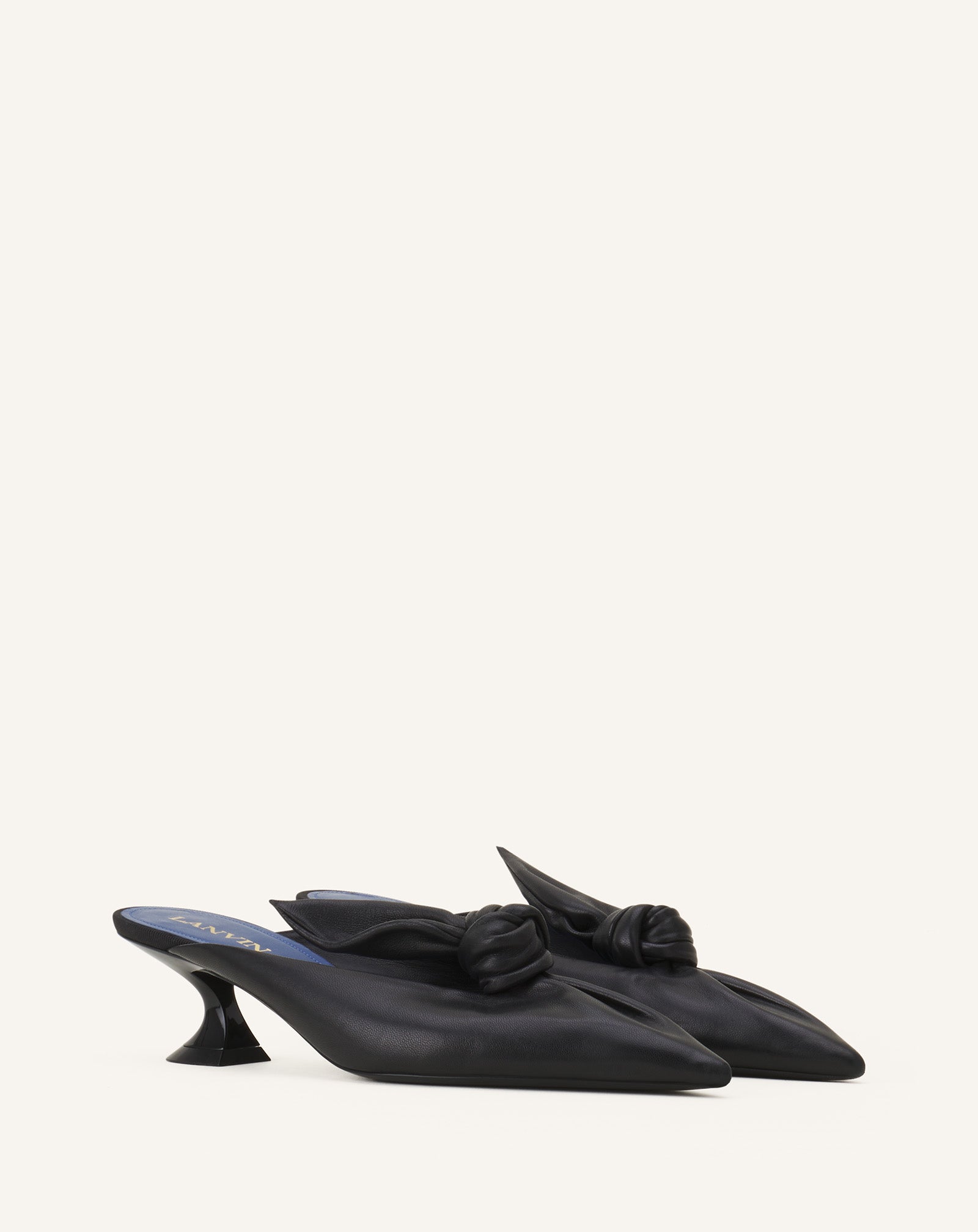 Black Midnight Step Bow Leather Mule With Heel | Lanvin Women