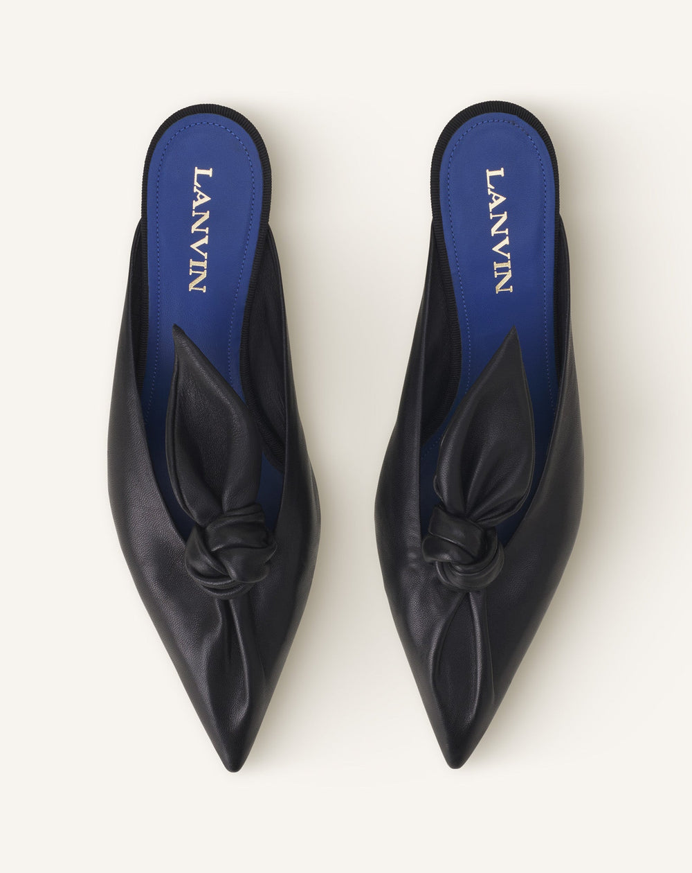 Black Midnight Step Bow Leather Mule With Heel | Lanvin Women