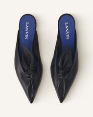 Black Midnight Step Bow Leather Mule With Heel | Lanvin Women