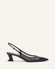 Slingback Nocturne En Mesh Et Cuir Patent Black | Lanvin Women