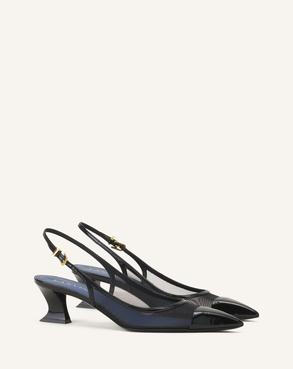 Slingback Nocturne En Mesh Et Cuir Patent Black | Lanvin Women