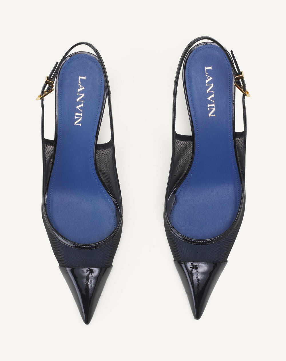 Slingback Nocturne En Mesh Et Cuir Patent Black | Lanvin Women