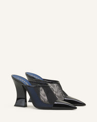 Mule Nocturne En Mesh Et Cuir Patent Black | Lanvin Women