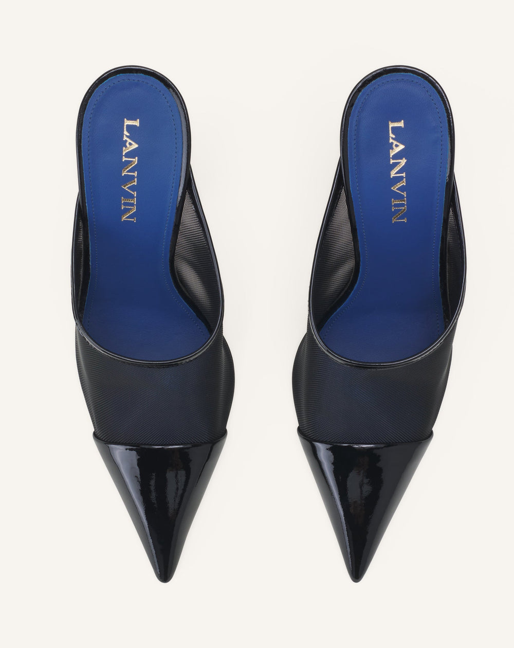 Mule Nocturne En Mesh Et Cuir Patent Black | Lanvin Women
