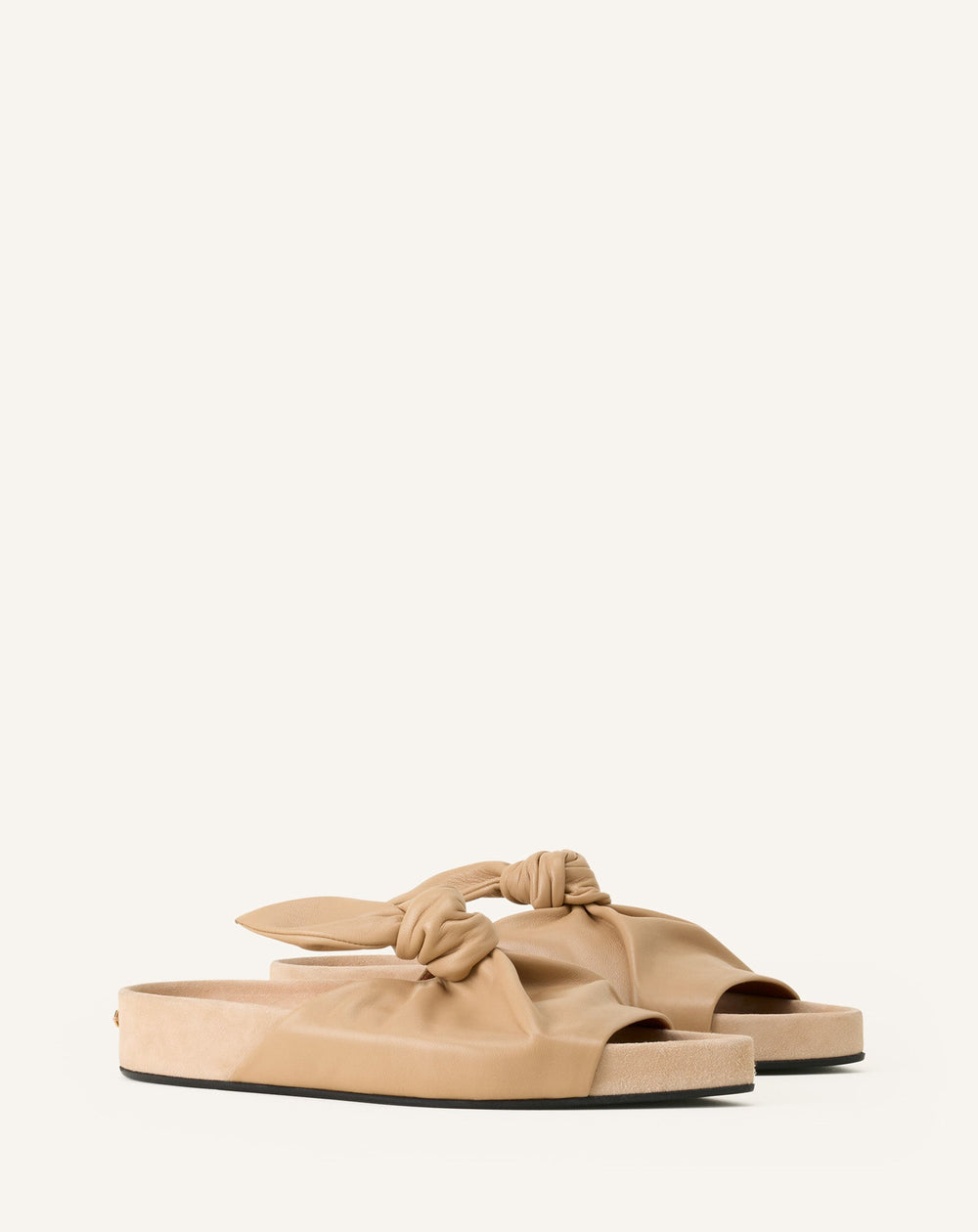Mule Plate À Noeud Cuir Beige | Lanvin Women