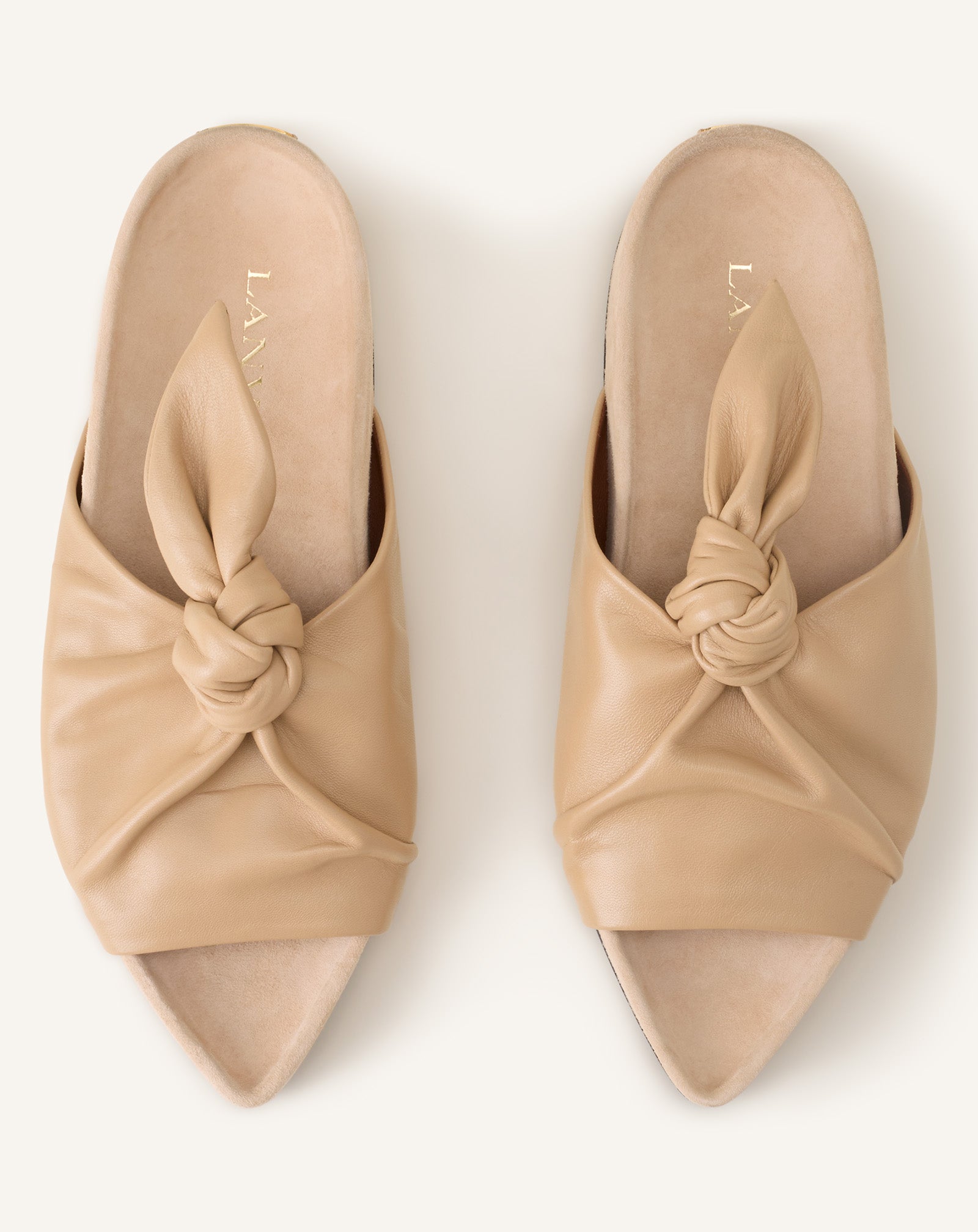 Mule Plate À Noeud Cuir Beige | Lanvin Women