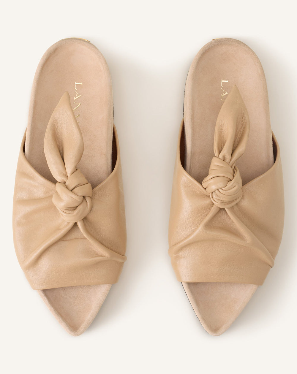 Mule Plate À Noeud Cuir Beige | Lanvin Women