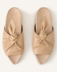 Mule Plate À Noeud Cuir Beige | Lanvin Women