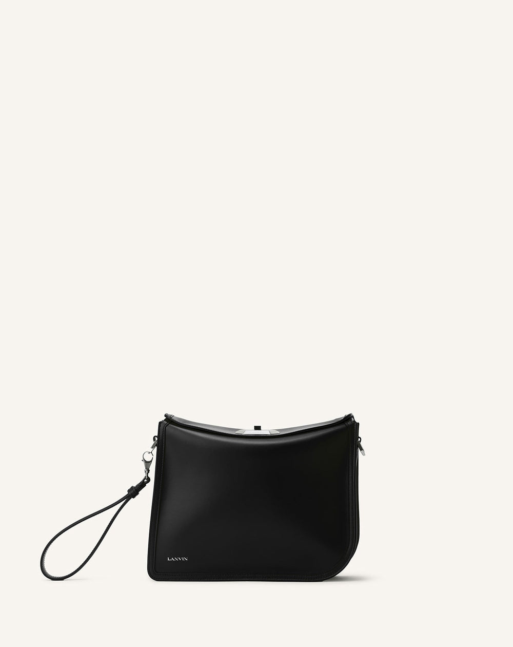 Black Compagnon Asymmetrical Leather Clutch Bag | Lanvin Women