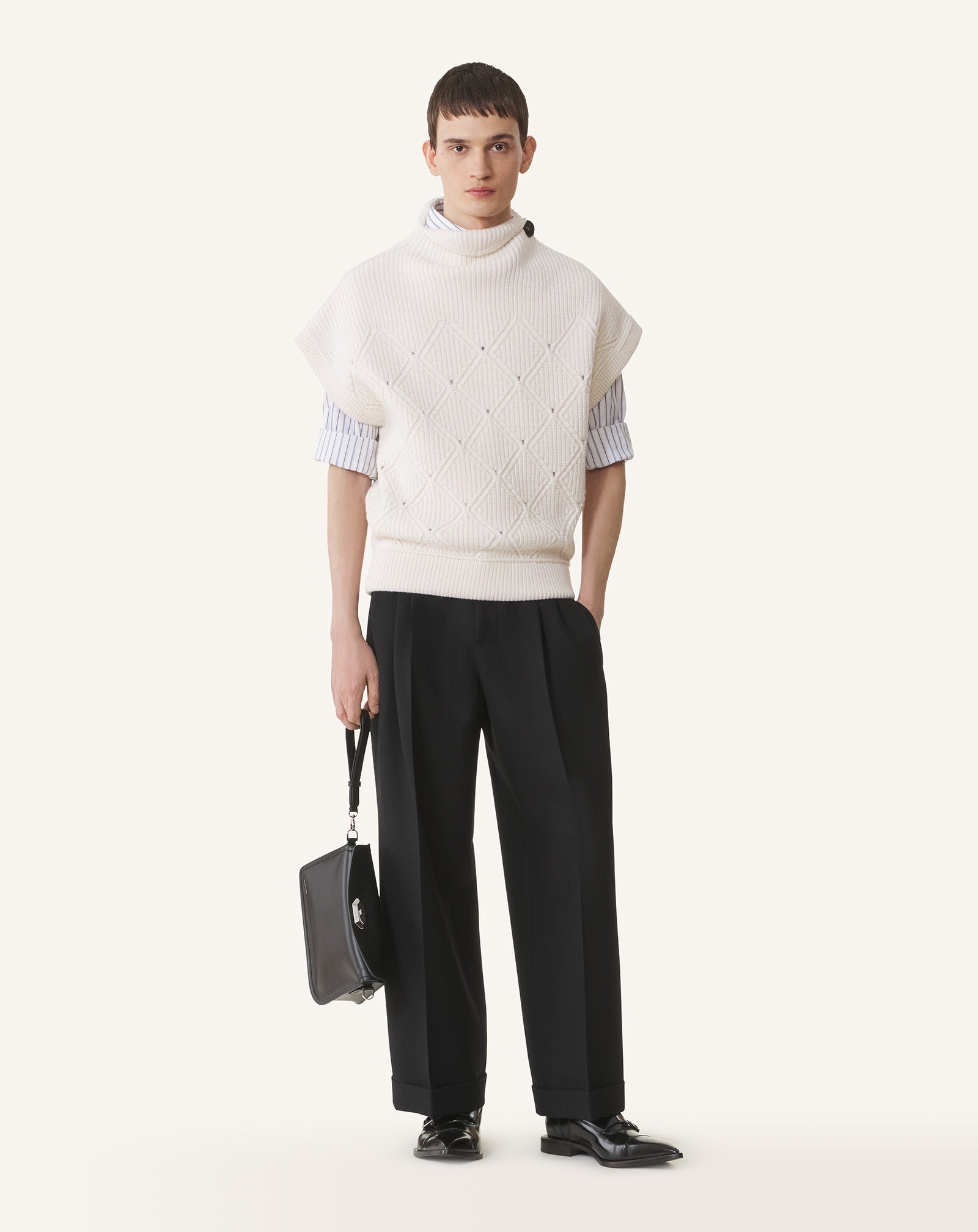 Black Compagnon Asymmetrical Leather Clutch Bag | Lanvin Women