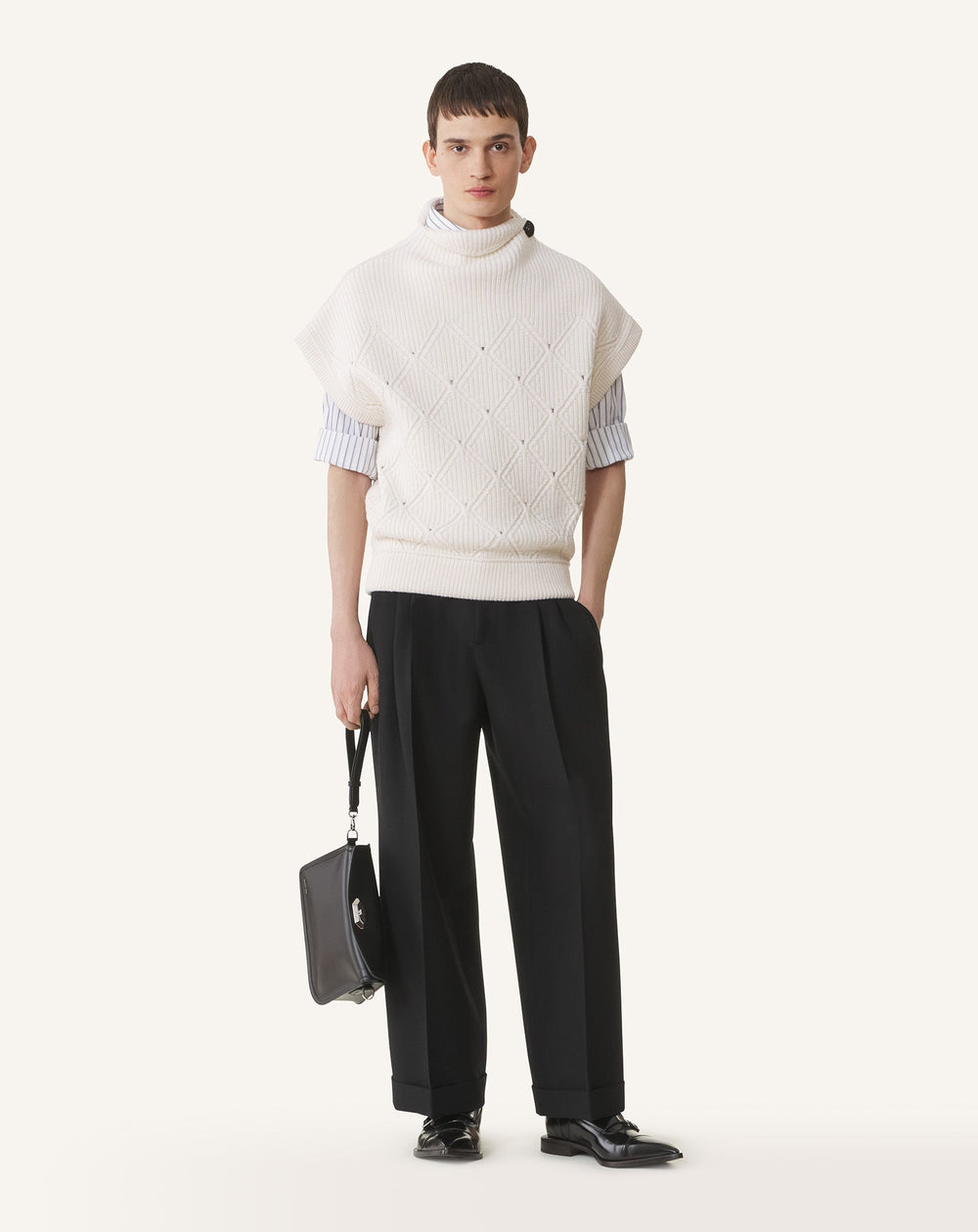Black Compagnon Asymmetrical Leather Clutch Bag | Lanvin Women