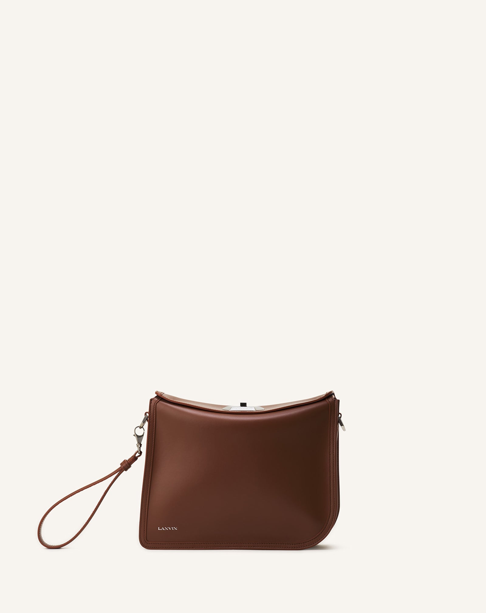 Brown Compagnon Asymmetrical Leather Clutch Bag | Lanvin Women