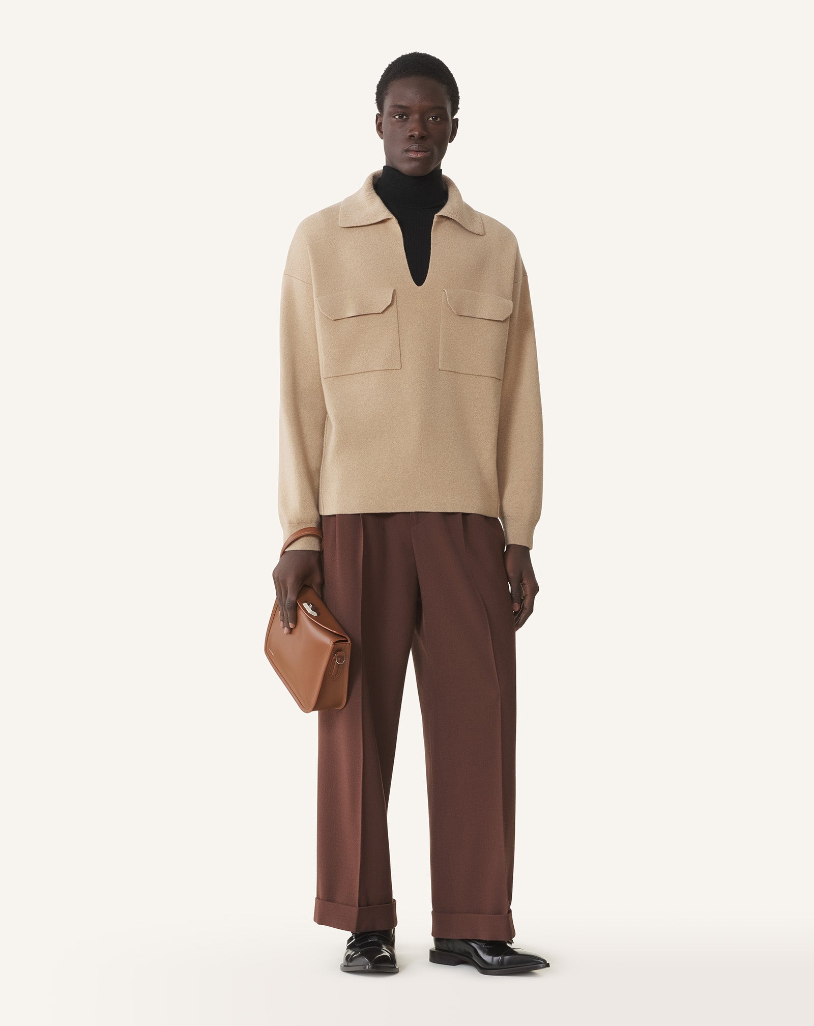 Brown Compagnon Asymmetrical Leather Clutch Bag | Lanvin Women