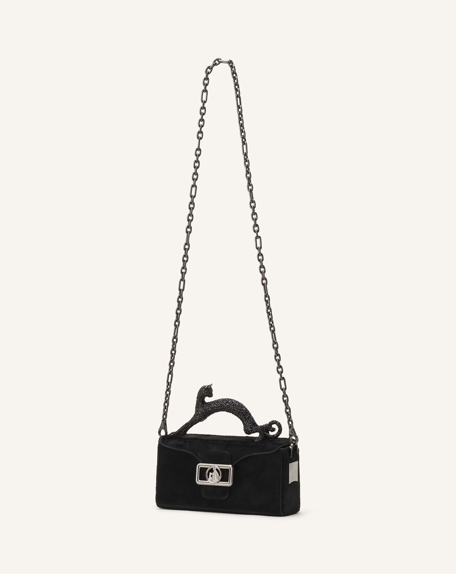 Black Pencil Cat Nano Leather Bag With Pony Effect And Rhinestones | Lanvin Women