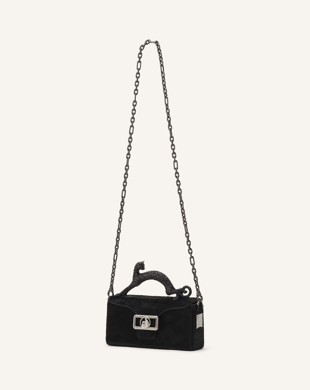 Black Pencil Cat Nano Leather Bag With Pony Effect And Rhinestones | Lanvin Women