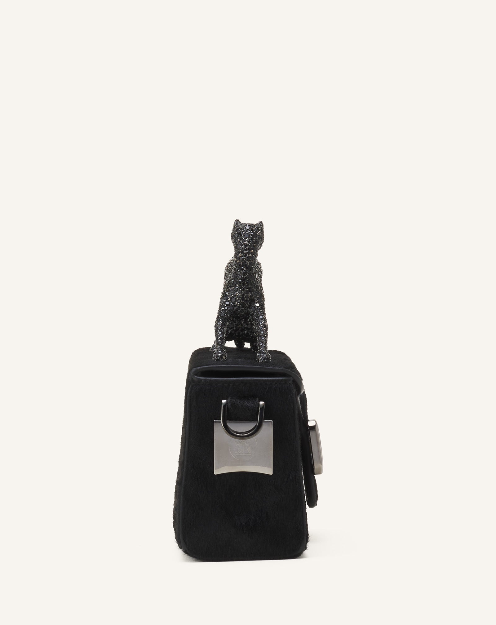 Black Pencil Cat Nano Leather Bag With Pony Effect And Rhinestones | Lanvin Women