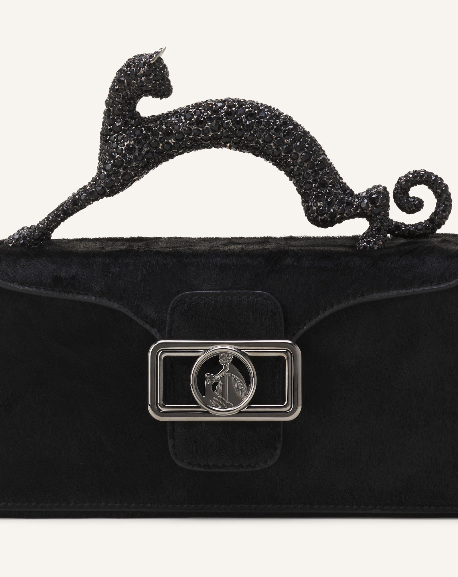Black Pencil Cat Nano Leather Bag With Pony Effect And Rhinestones | Lanvin Women